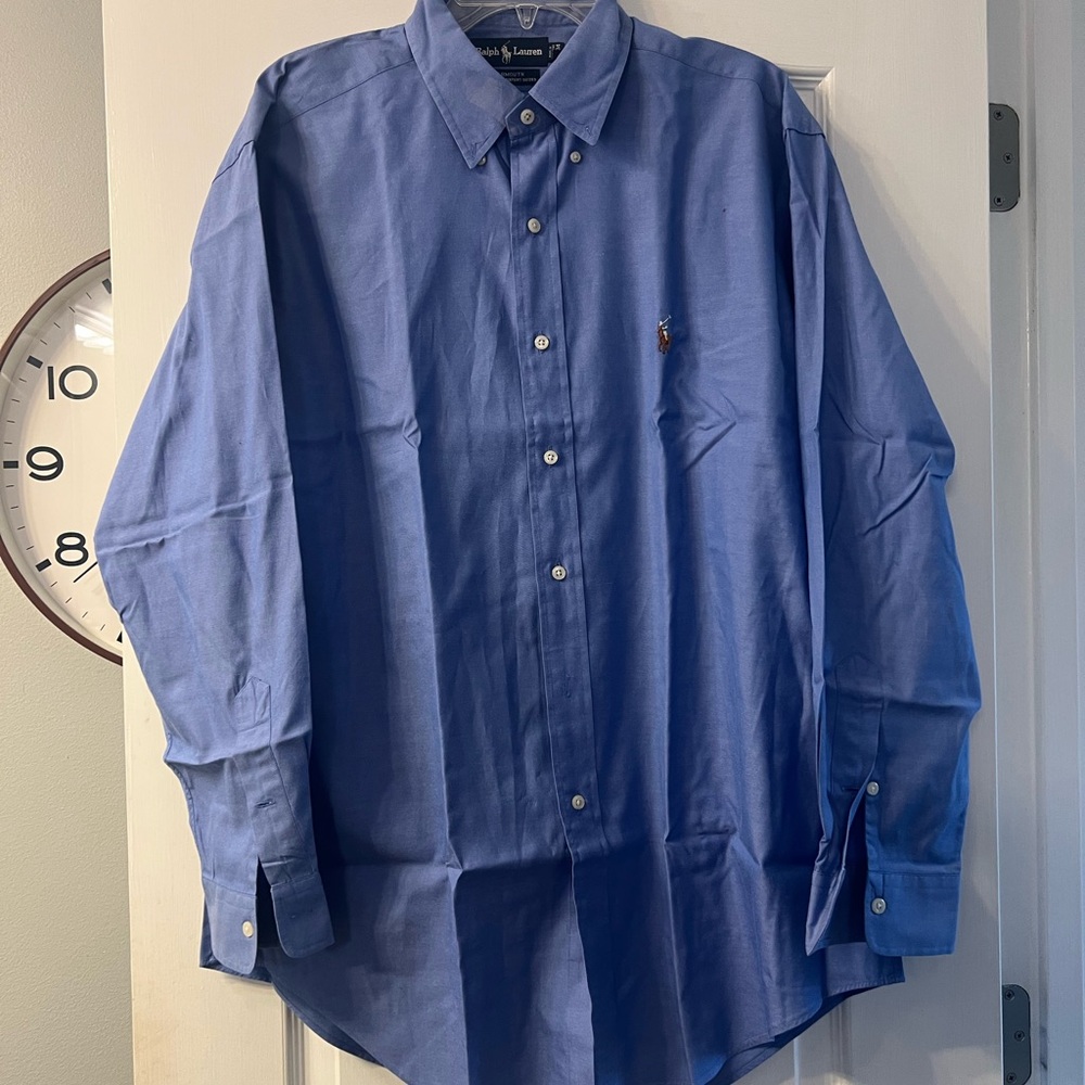 NWOT blue Ralph Lauren 100% cotton button up with pony size 16,5 / 34